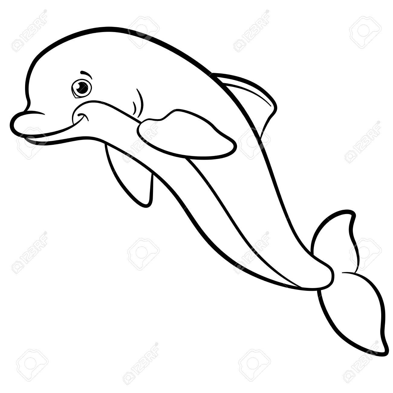 1300x1300 Coloring Pages. Marine Wild Animals. Little Cute Dolphin Jumps