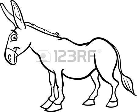 450x367 Black And White Cartoon Illustration Of Funny Donkey Farm Animal