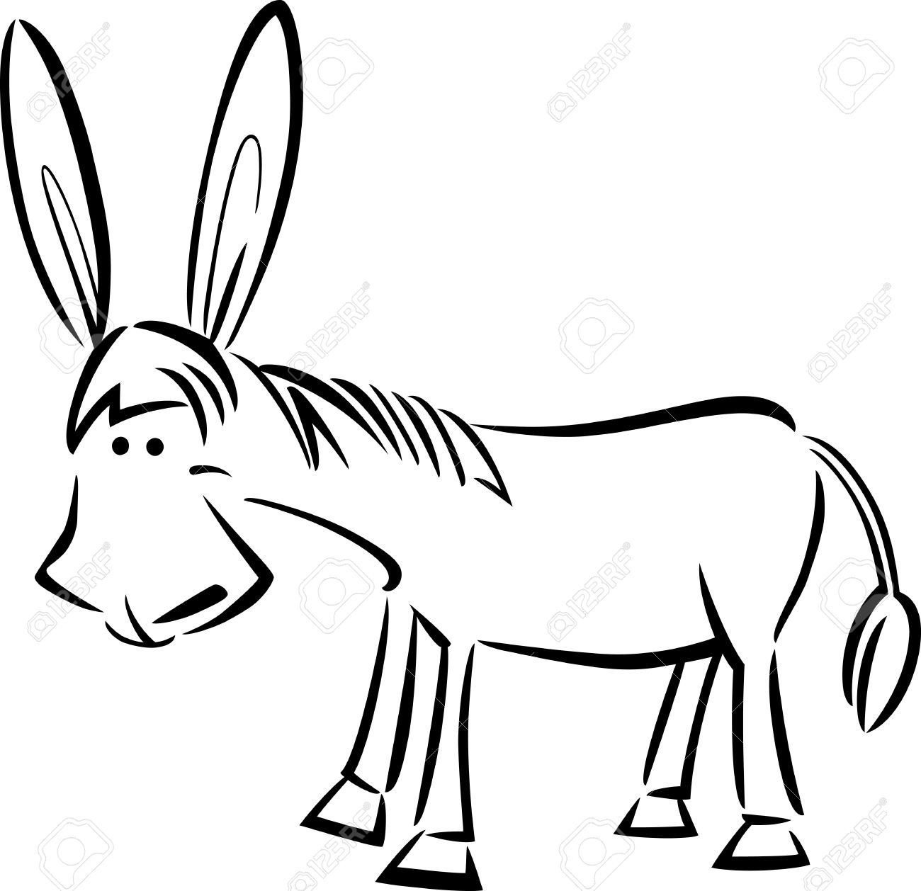 1300x1258 Cartoon Illustration Of Cute Donkey For Coloring Book Royalty Free