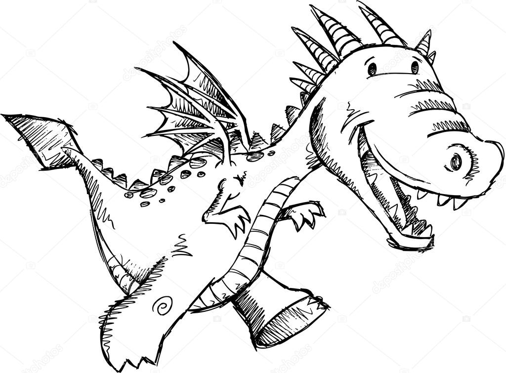 1024x755 Cute Dragon Sketch Vector Art Stock Vector Misterelements