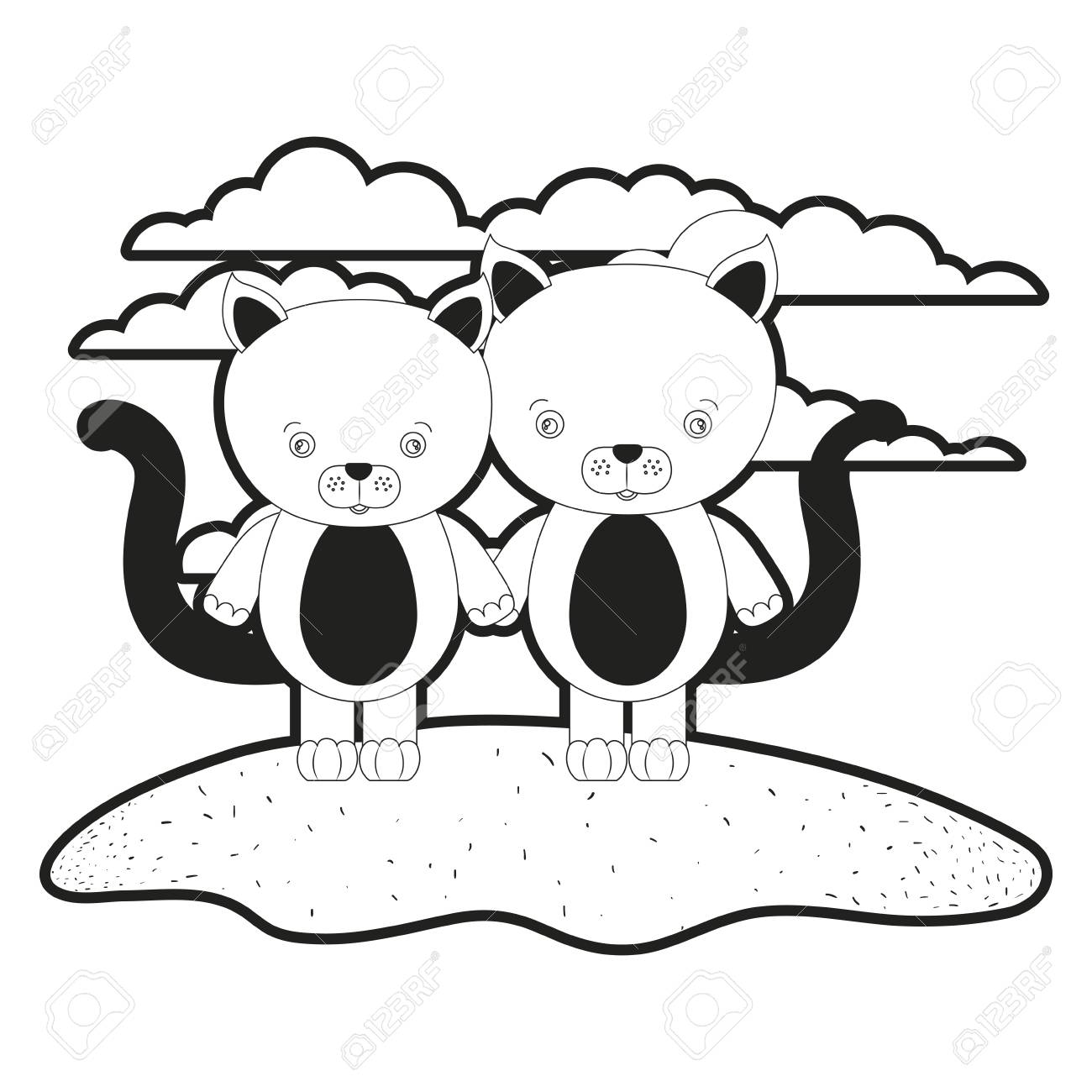 1300x1300 Sketch Silhouette Monochrome Scene Couple Cute Cats Animals