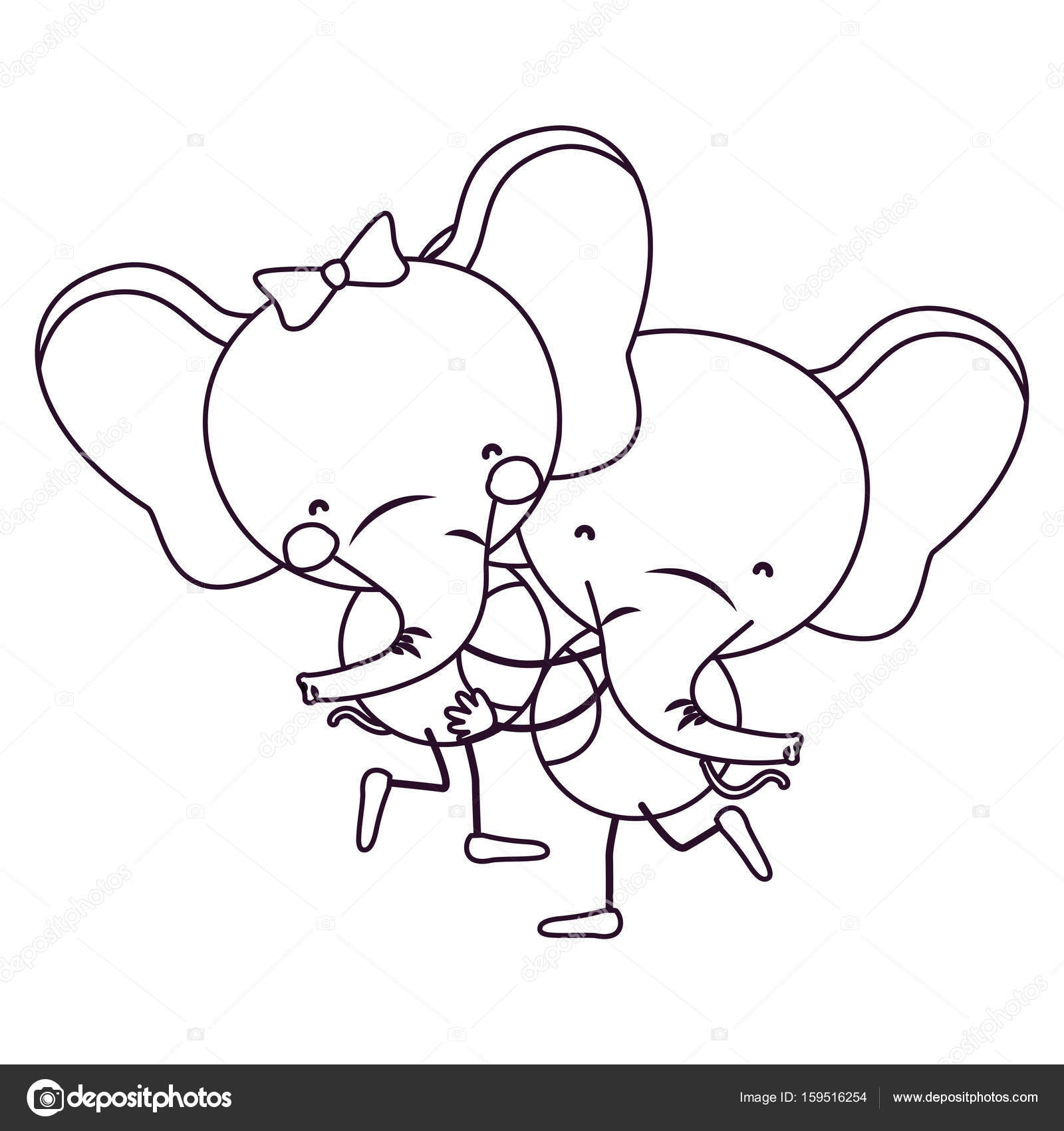 1600x1700 Sketch Contour Caricature With Couple Of Elephants One Carrying