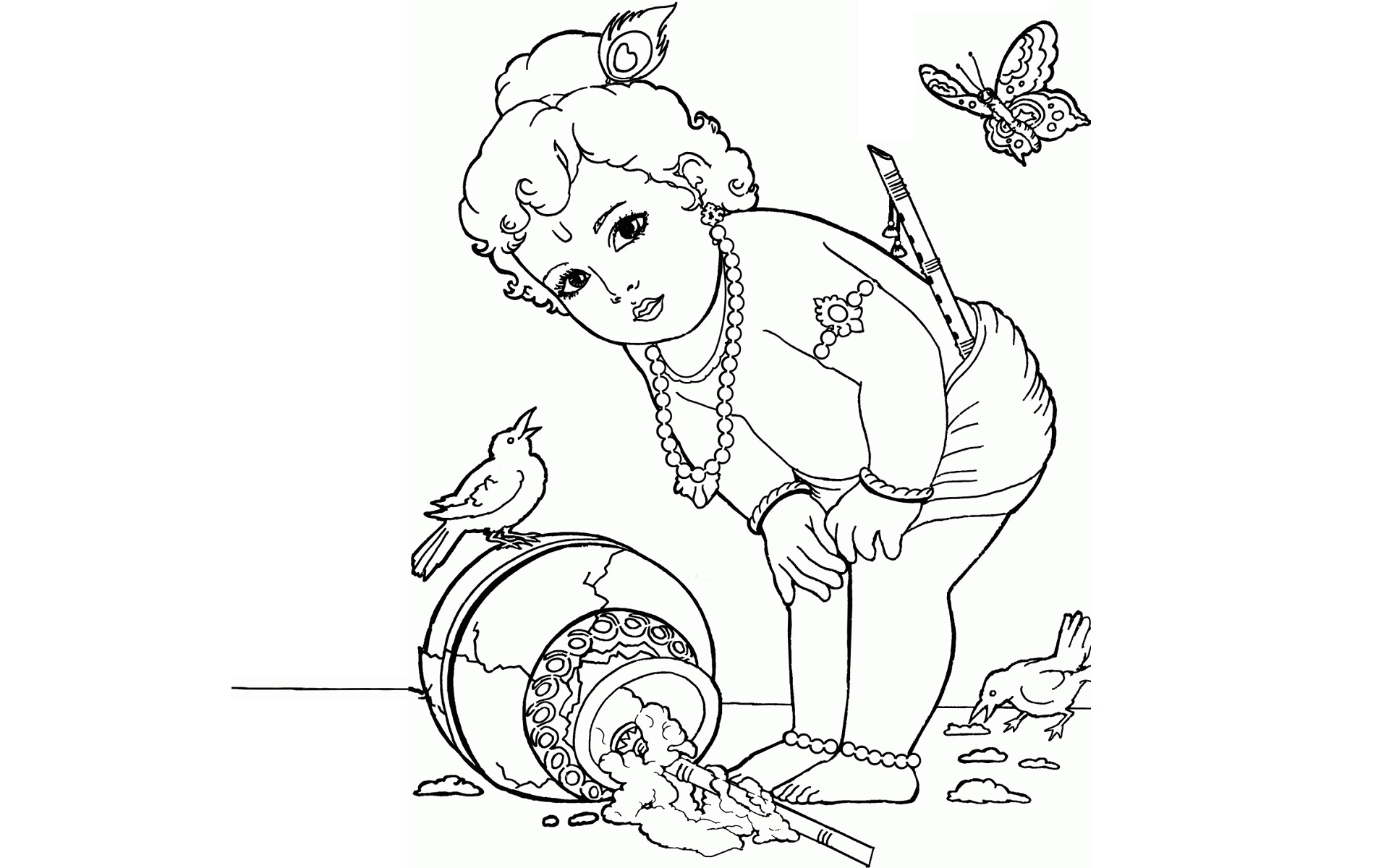 1920x1200 Pictures Krishna Pencil Art Wallpaper,