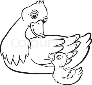 320x296 Coloring Pages. Cute Duck Runs From The Pond. There Are Tree