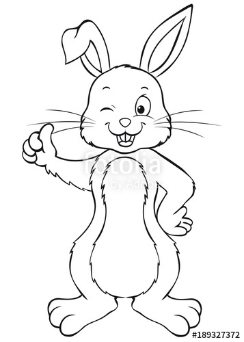 357x500 Cute Easter Bunny Holds Thumb Up And Winks Coloring Page Stock
