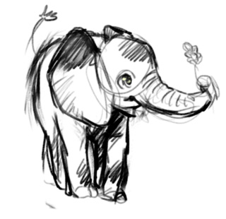 320x310 Quick Sketch Of Baby Elephant Holding Flower. Ilways Feel