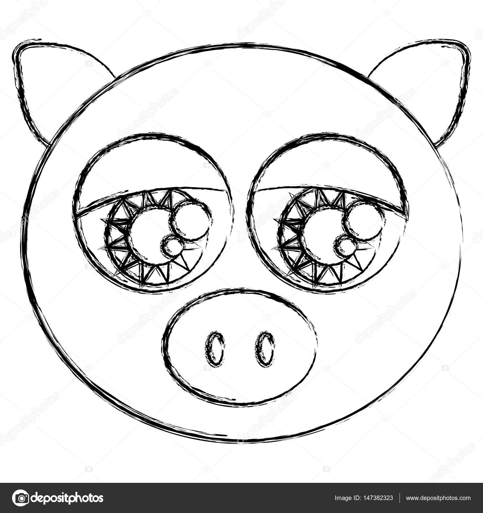 1600x1700 Blurred Sketch Silhouette Face Cute Pig Animal With Big Eyes