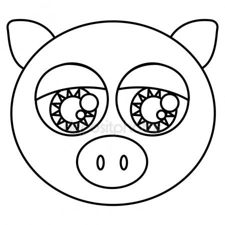 450x450 Sketch Silhouette Face Cute Pig Animal With Big Eyes Stock