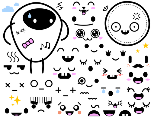 500x400 Japanese Style Cute Faces Selection Public Domain Vectors