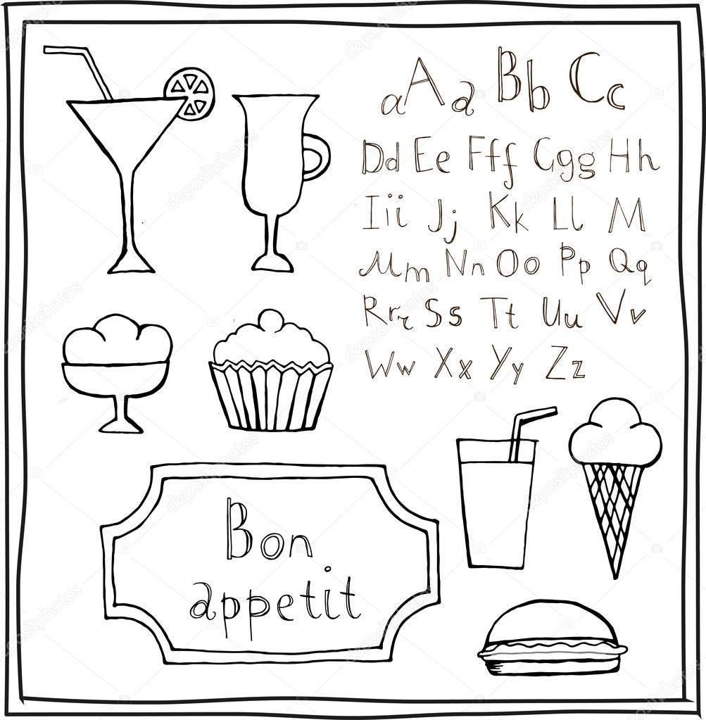 1003x1023 Food And Abc Set. Stock Vector Nataliashein