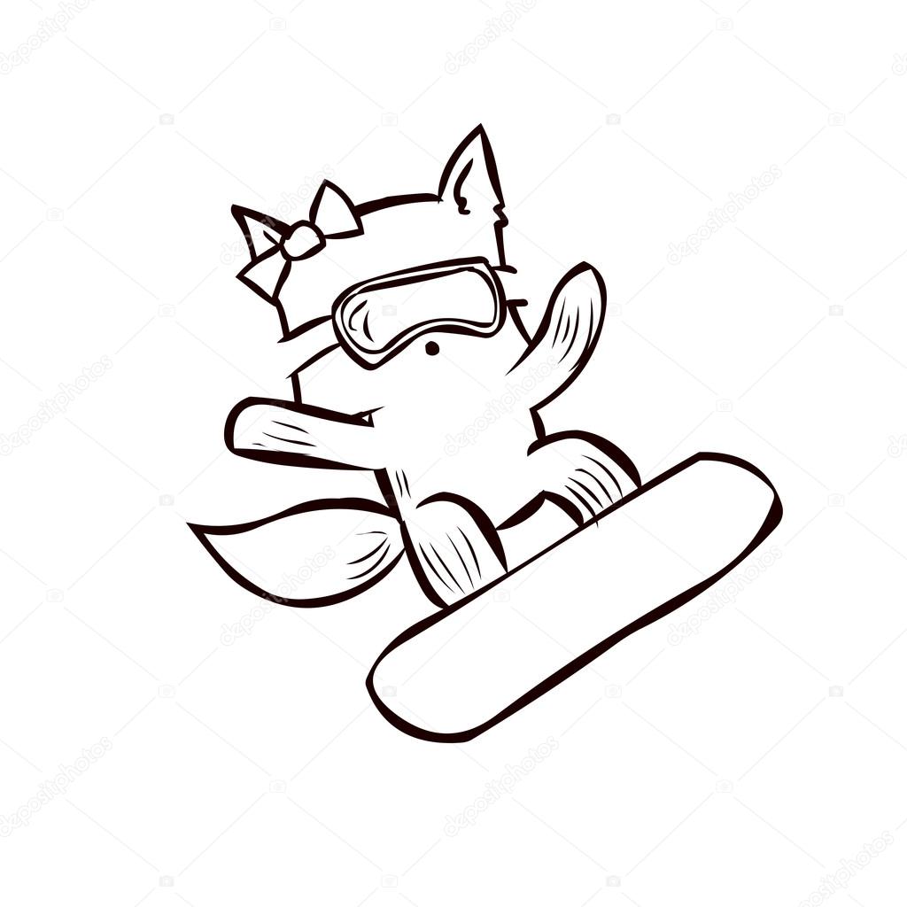 1024x1024 Cute Fox Snowboarder. Stock Vector Dergriza