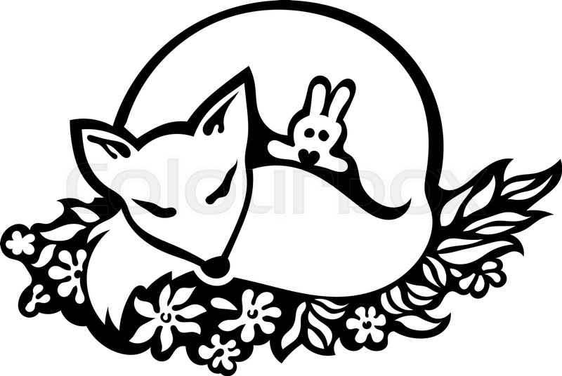 800x536 Sleeping Fox Drawing. Cute Fox Sleeping With A Bunny Toy On Flower