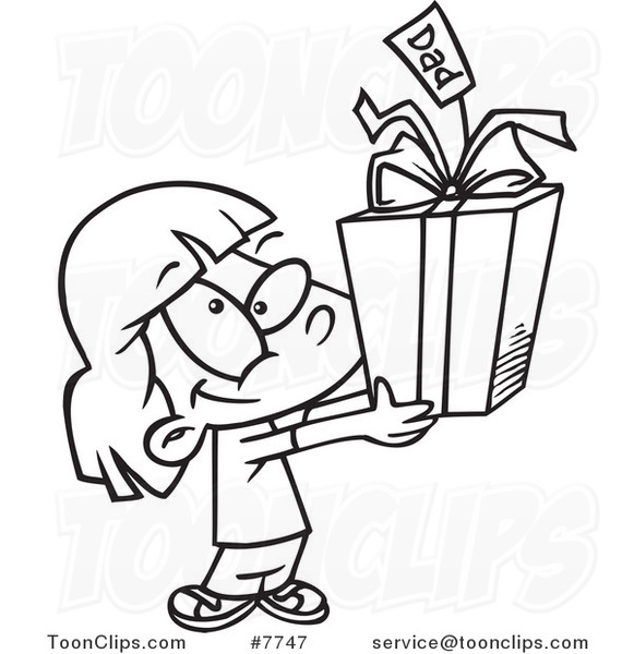 581x600 Cartoon Blacknd White Line Drawing Of Cute Girl Holding