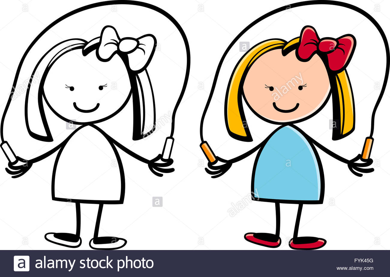 1300x924 Cartoon Cute Girl With Jumping Rope Stock Photo, Royalty Free