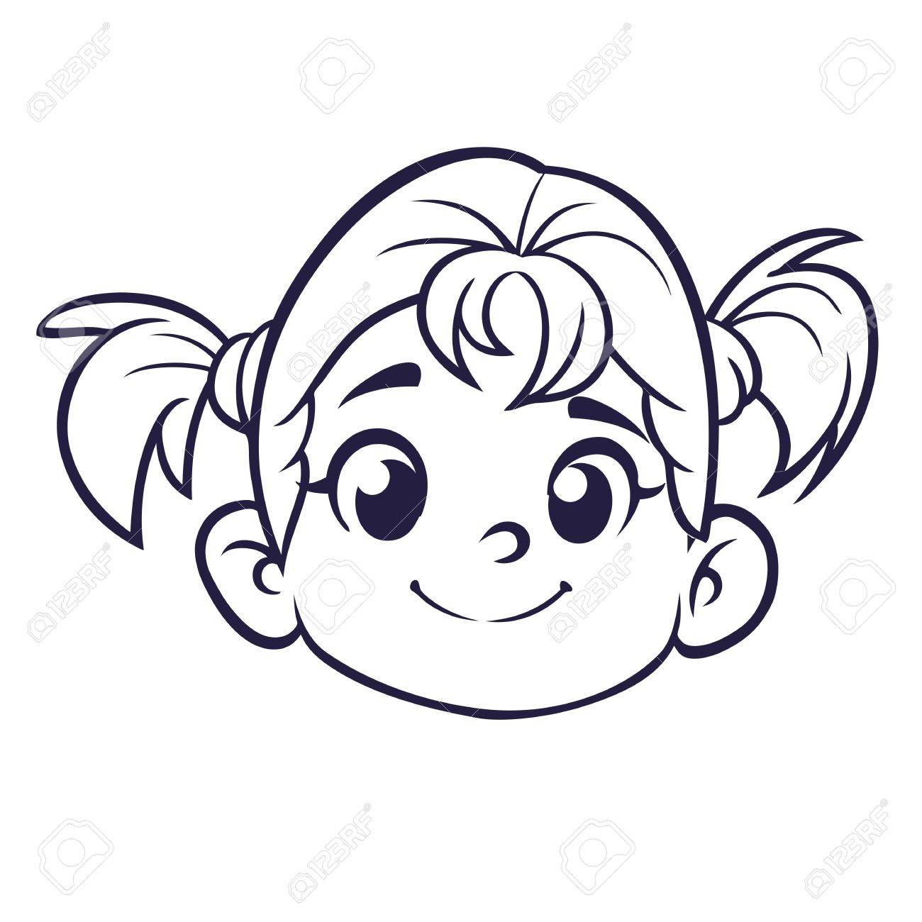 1300x1300 Cartoon Cute Girl Face Outlined. Vector Illustration Of A Small