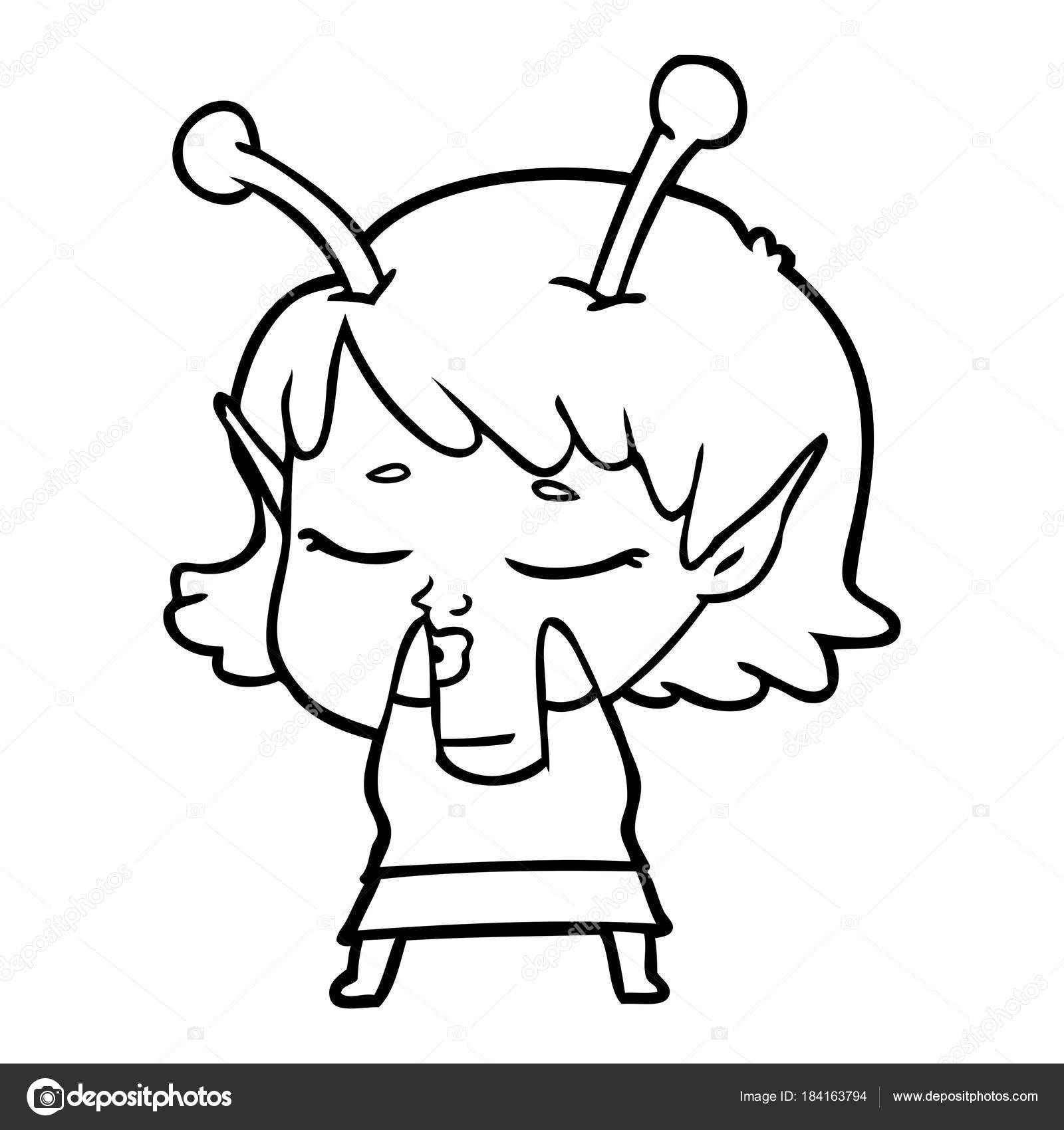 1600x1700 Cute Alien Girl Cartoon Stock Vector Lineartestpilot