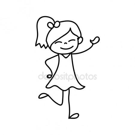 450x450 Hand Drawing Happy Cute Girls Line Art Stock Vector Atthameeni