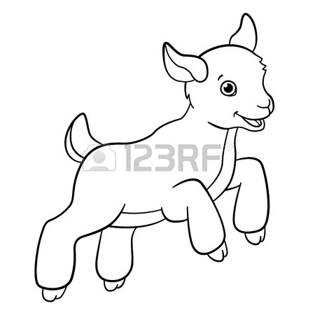 450x450 Coloring Pages. Farm Animals. Cute Mother Goat Looks At The Little