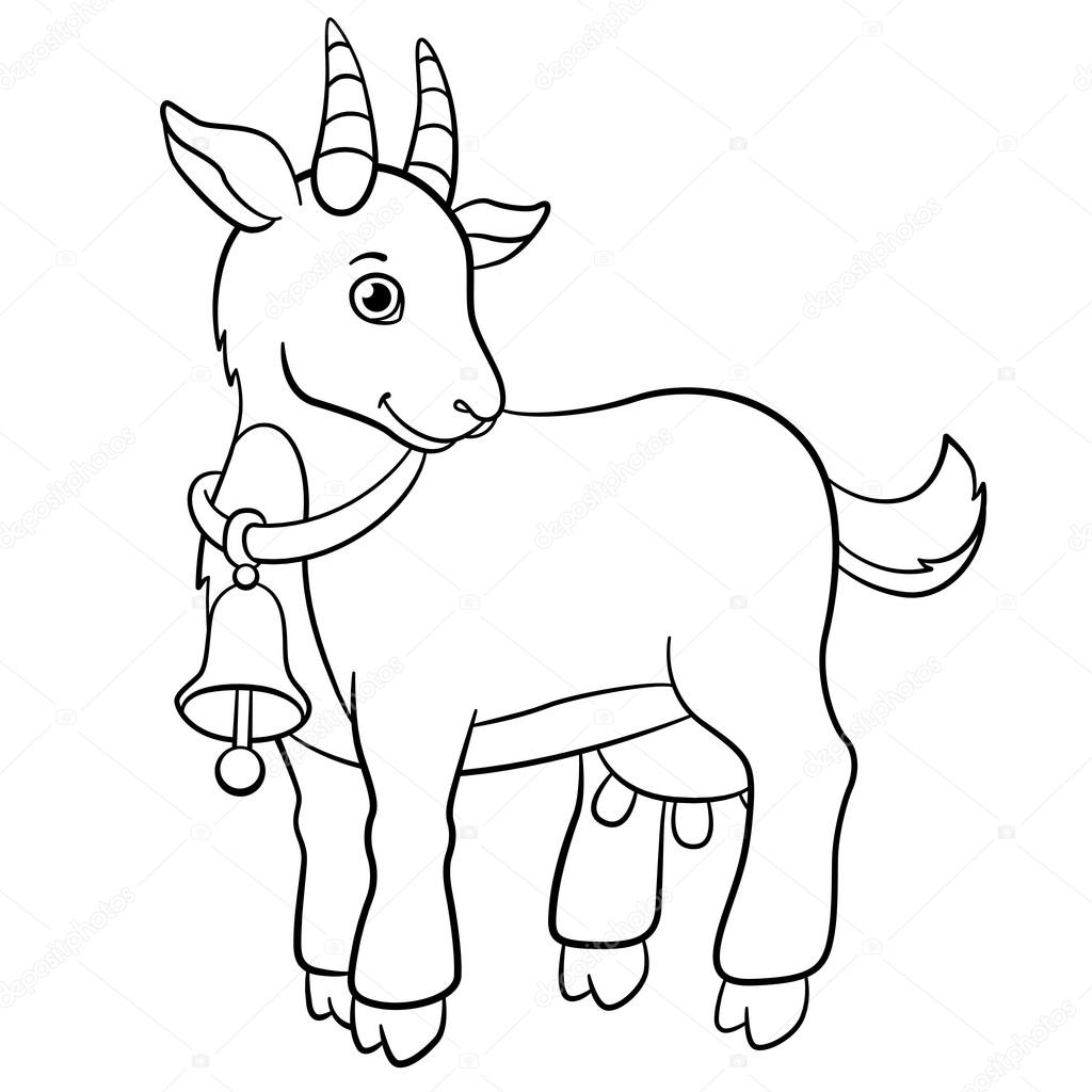 1024x1024 Coloring Pages. Farm Animals. Little Cute Goat Smiles. Stock