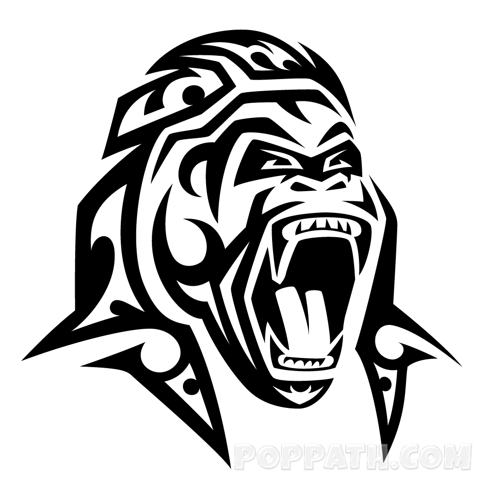 1000x1000 How To Draw A Gorilla Tribal Tattoo Pop Path