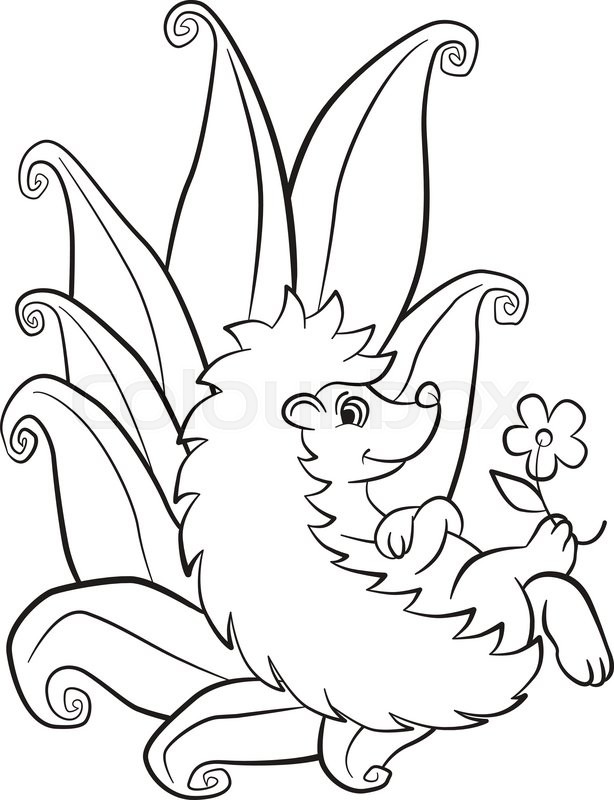 614x800 Coloring Pages. Little Cute Hedgehog Lays And Smiles. There Are