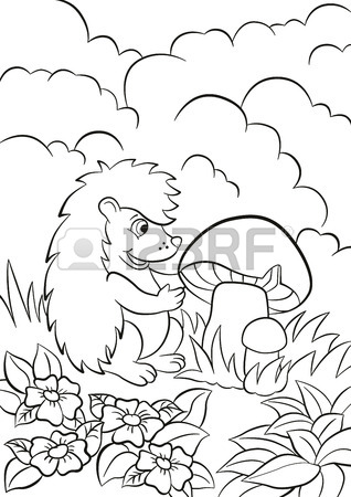 318x450 Coloring Pages. Little Cute Hedgehog Sees The Big Mushroom. There