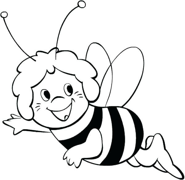 600x584 Coloring Page Bee Cartoon Bee Flower A Page To Print Out