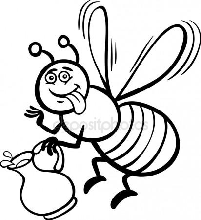 412x450 A Cute Cartoon Bee With A Honey Pot Surrounded By Honeycombs