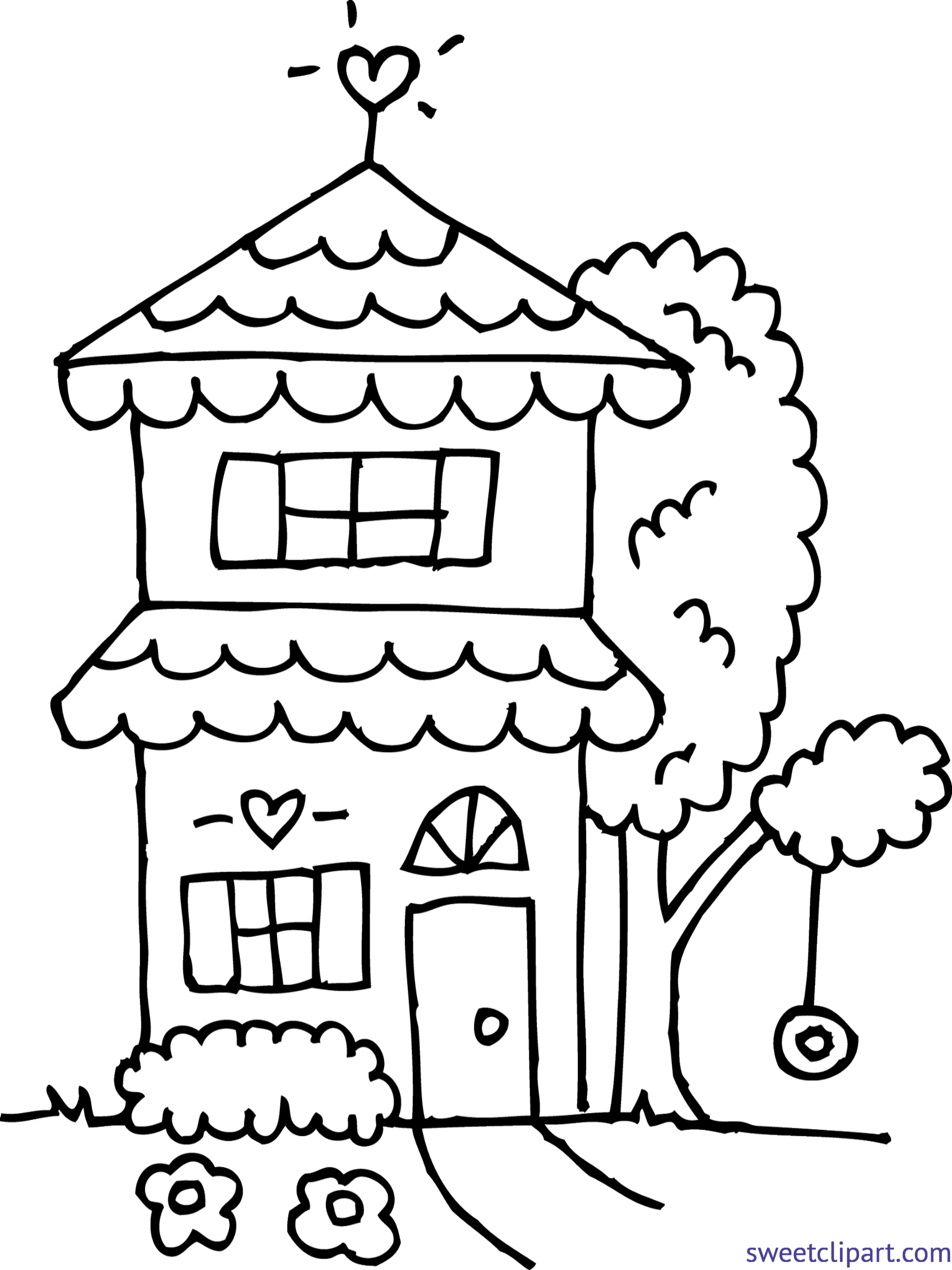 4844x6458 Cute House 2 Coloring Page Clip Art