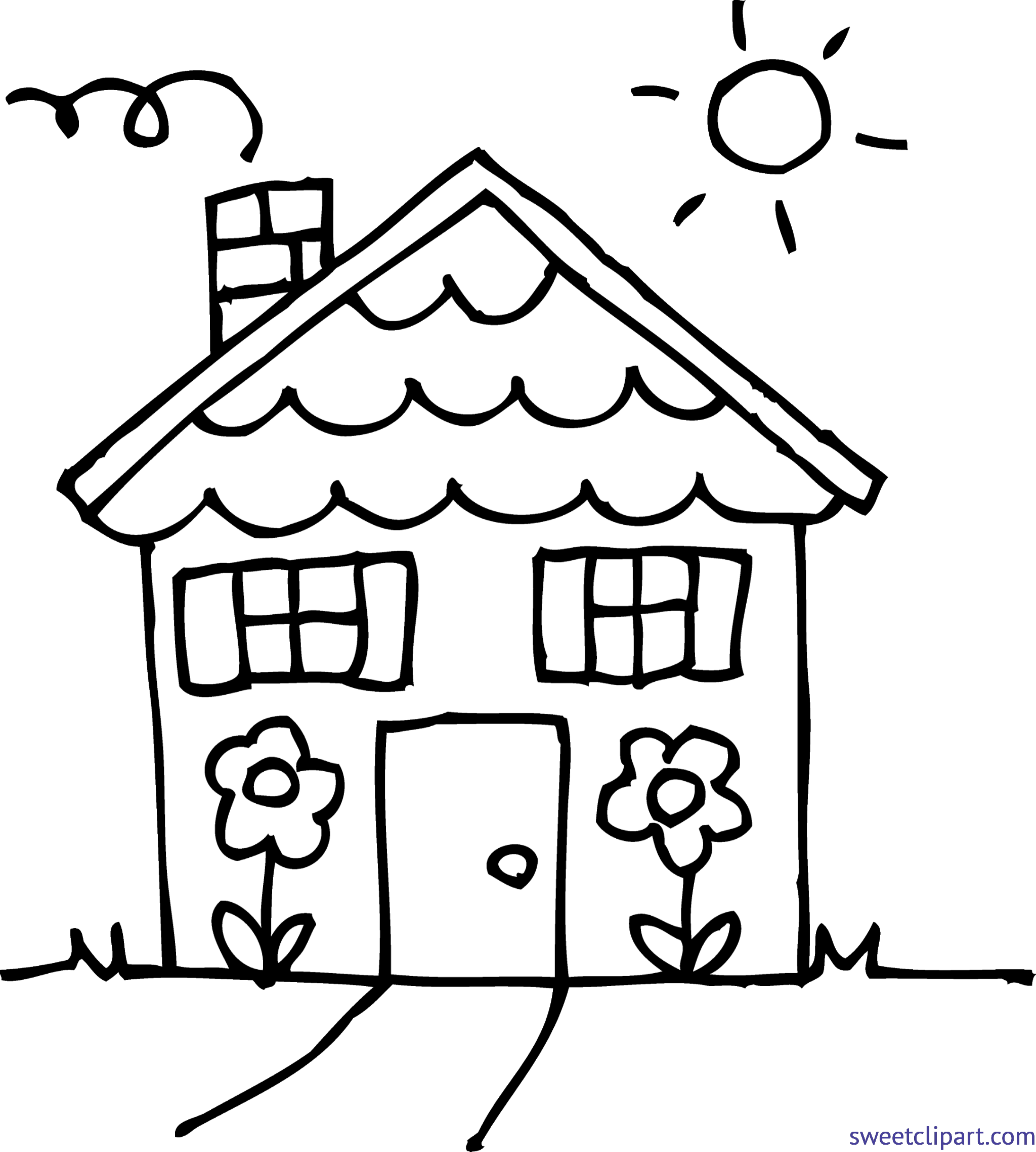 4332x4815 Cute House 3 Coloring Page Clip Art