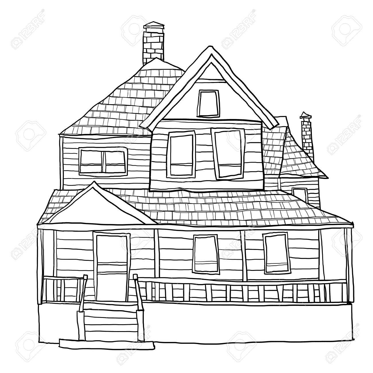 1300x1300 Vintage House Line Art Cute Art Illustration Stock Photo, Picture