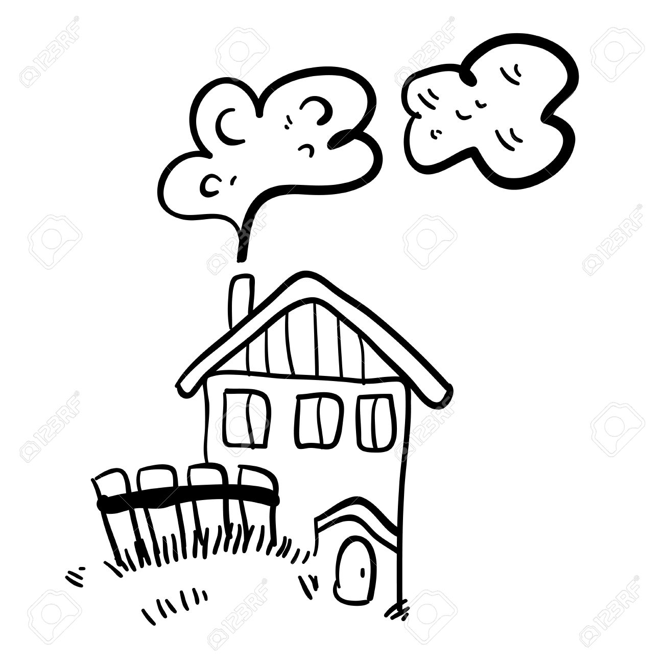 1300x1300 Cute Doodle Farm House On White Background. Simple Illustration