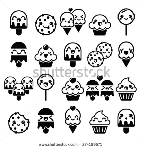 450x470 Stock Vector Cute Kawaii Food Characters Cupcake Ice Cream Cookie