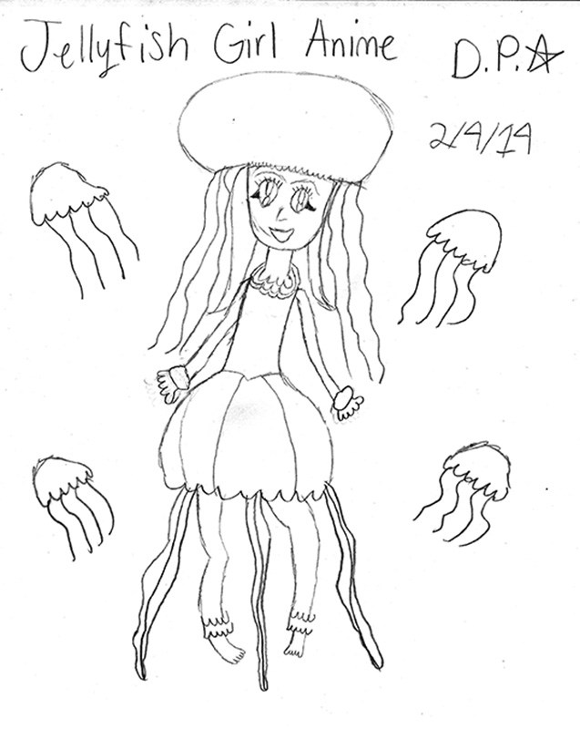 637x800 Cute Anime Jellyfish Girl Drawn By Young Girl. Kid Cartoonists