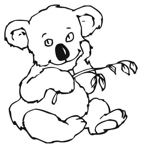 468x480 Cute Koala With Eucalyptus Leaves Coloring Page Free Printable