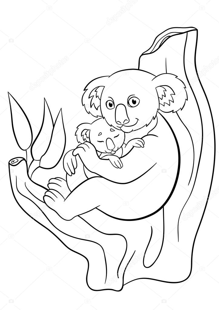 723x1023 Coloring Pages. Mother Koala With Her Little Cute Sleeping Baby