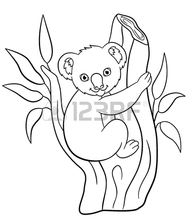 387x450 Coloring Pages. Mother Koala With Her Little Cute Baby On Her