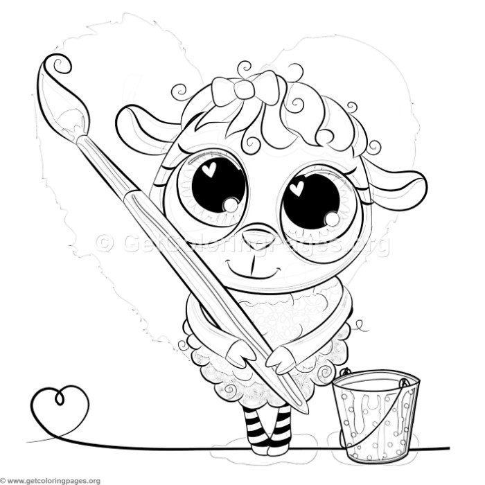 700x700 Cute Sheep Painter Coloring Pages