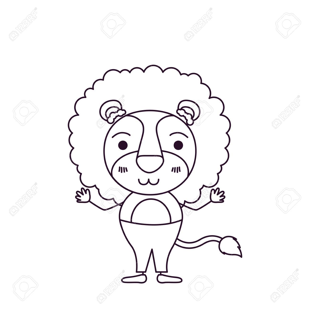 1300x1300 Sketch Silhouette Caricature Of Cute Lion In Pants And Surprised
