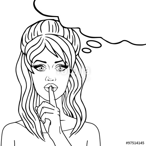 500x500 Cute Retro Woman With Finger On Lips For Quiet Silence, Shhh Pop