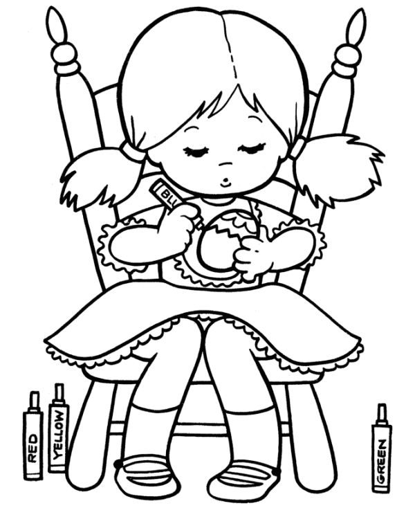 600x734 Cute Little Girl Coloring Egg Easter Coloring Pages
