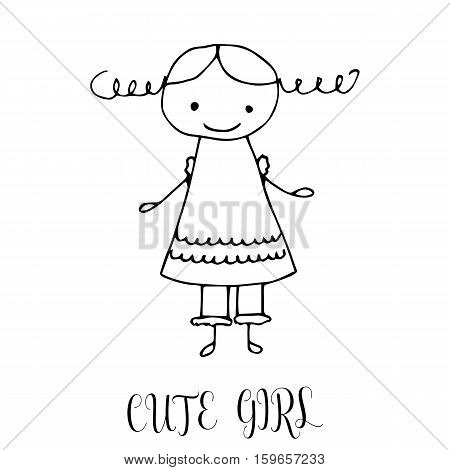 450x470 Cute Little Girl. Hand Drawing Vector Amp Photo Bigstock
