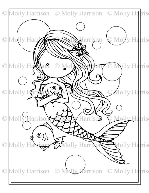 570x738 Mermaid Wit Fish And Bubbles