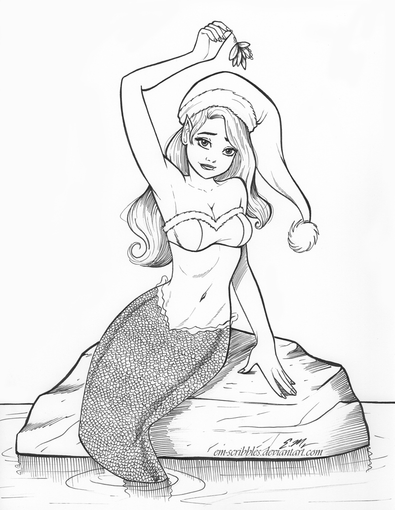 800x1032 Christmas Mermaid By Em Scribbles