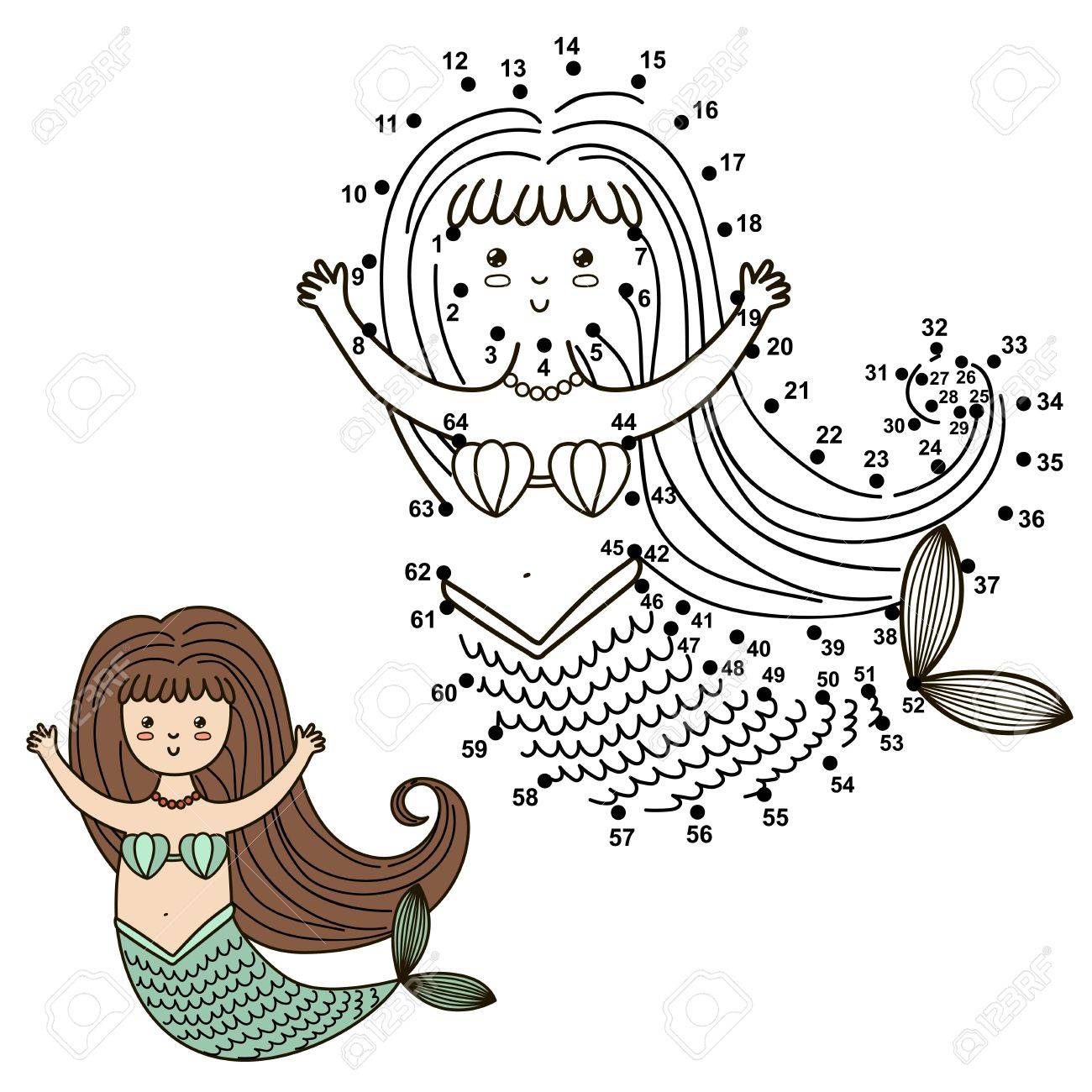 1300x1300 Connect The Dots To Draw The Cute Mermaid And Color It. Royalty