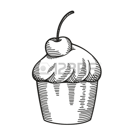 450x450 Set Of Doodle Cartoon Cupcakes. Cute Hand Drawn Sketch. Royalty