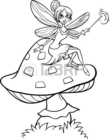 357x450 Black And White Cartoon Illustration Of Cute Elf Fairy Fantasy