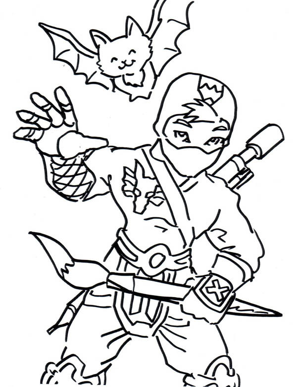 600x780 Ninja And Cute Smiling Bat Coloring Page