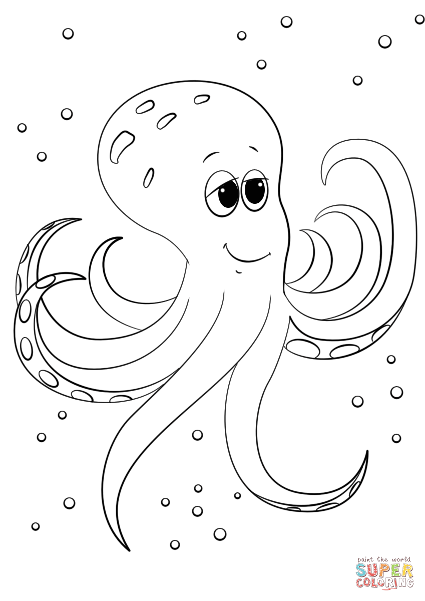 849x1200 Cute Cartoon Octopus Coloring Page Free Printable Coloring Pages