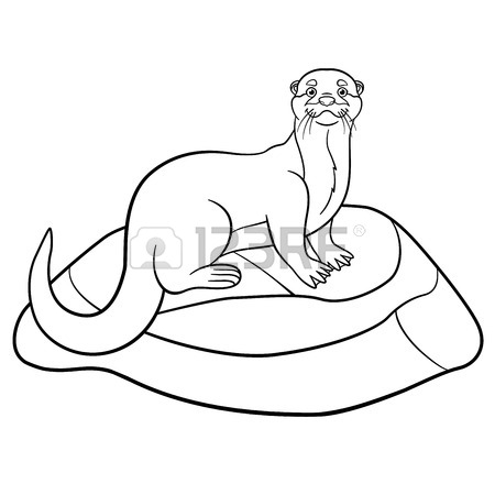 450x450 Cartoon Animals. Little Cute Otter Sits And Smiles. Royalty Free